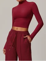 Ensemble de vêtements de yoga pour femmes, chemise slim à manches longues et col haut, haut taille haute, pantalon de survêtement Wstring de proximité, sport, gym, course à pied, fitness imbibé 5