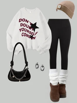Womens Autumn Winter Sweatshirt & Leggings Two Pieces Set Don'T Doubt Yourself Come On Print Clothing Street Fleece Warm Pants