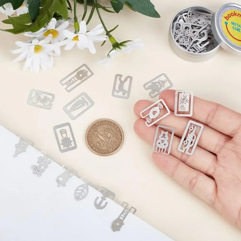 Book Darts Thin Stainless Steel Mini Bookmarks Metal Bookmarks Mixed Shapes Reading Page Mark Students 2 Boxes 100 Pieces