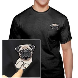 CLOOCL Animals Dogs T-Shirt Funny Pug Middl Pocket T-shirt Mens Women Summer Short Sleeve Shirts Hip Hop Tops Dropshipping
