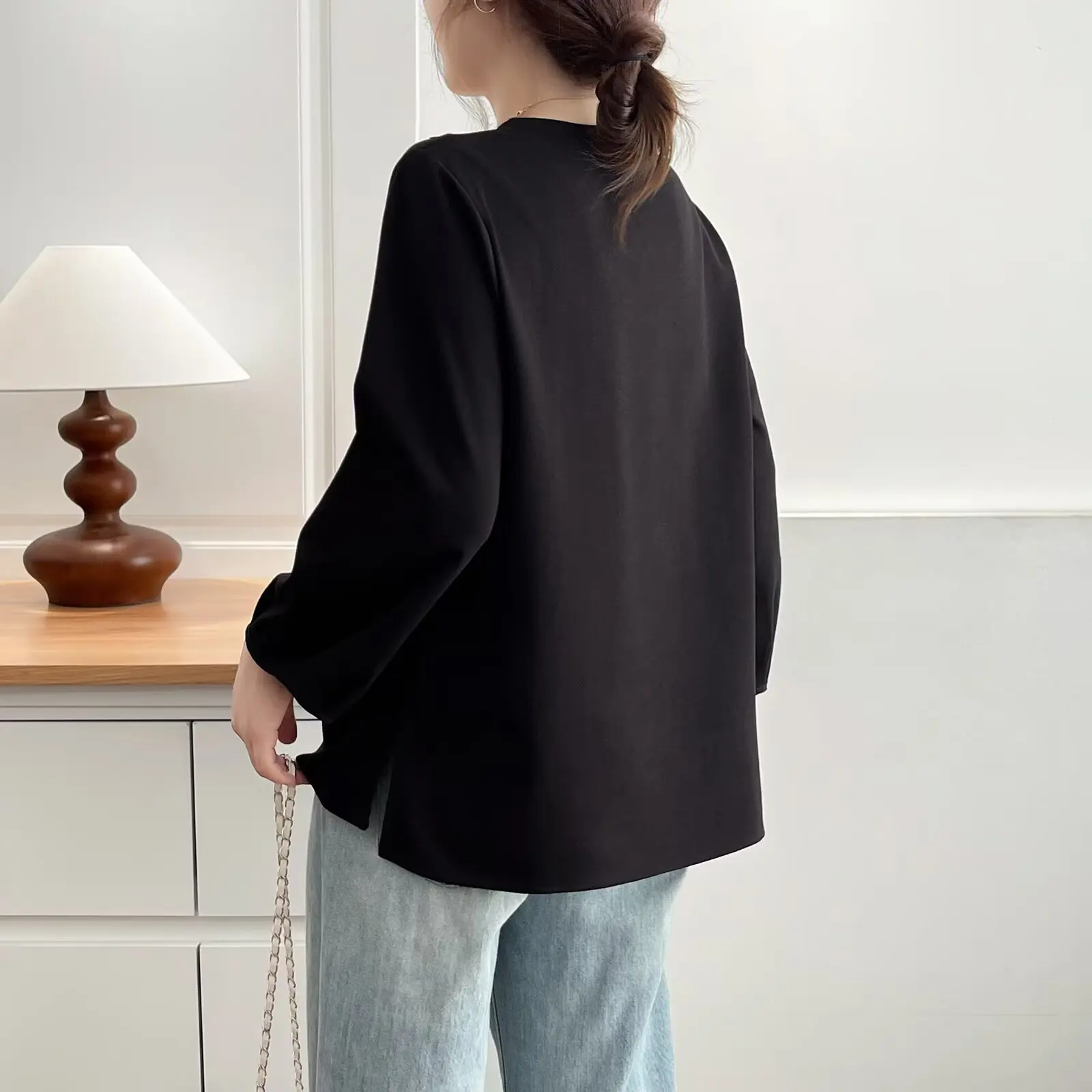 Fashion Plus Size Women's T-Shirt New Autumn Style Simple Lace Patchwork Long Sleeve Tops 629