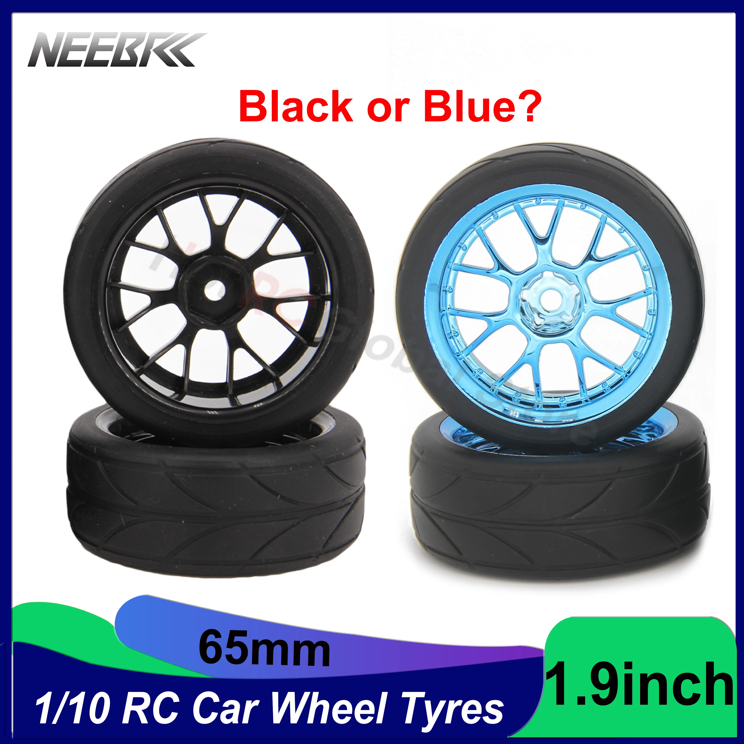 

1.9 Inch 65mm Wheel Tyres Tires 12mm Hex Blue Rim Durable Rubber for 1/10 on Road RC Racing Car Competitable Wltoys 144001