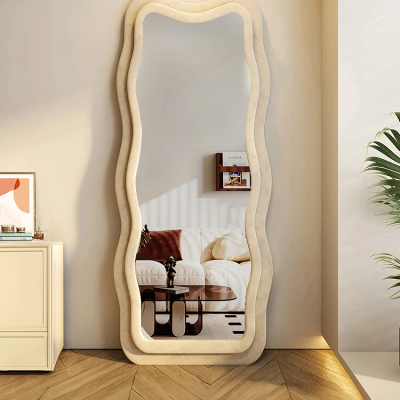 

Internet celebrity wave dressing mirror home floor mirror full-length mirror children's bedroom ins cream style special-shaped