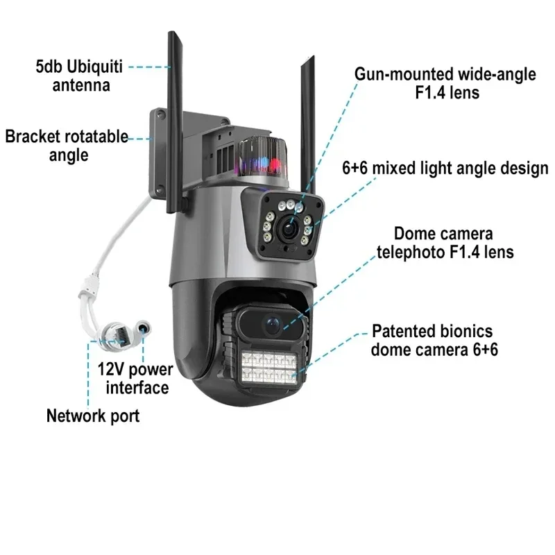 WiFi Camera Outdoor Wireless 6K 8MP ICSee Smart Three Lens 8X Zoom PTZ Video Surveillance IP Camera CCTV Auto Tracking