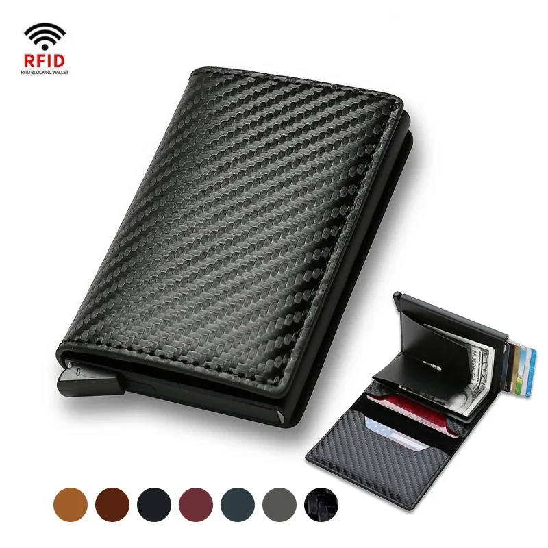 DIENQI Carbon Fiber Card Holder Wallets Men Brand Rfid Black Magic Trifold Leather Slim Mini Wallet Small Money Bag Male Purses