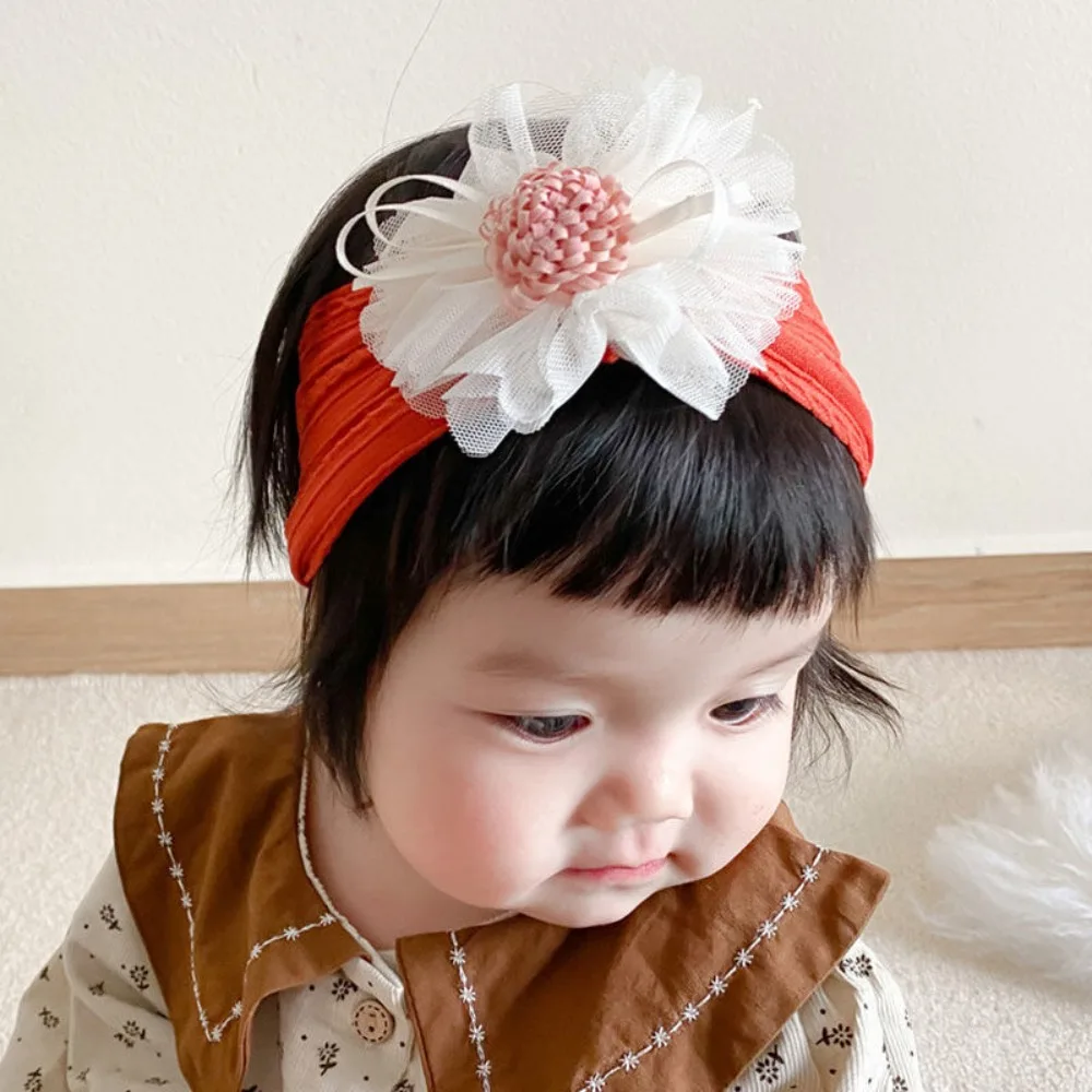 Soft Nylon Baby Girl Headband with Floral Mesh for Newborn Photography