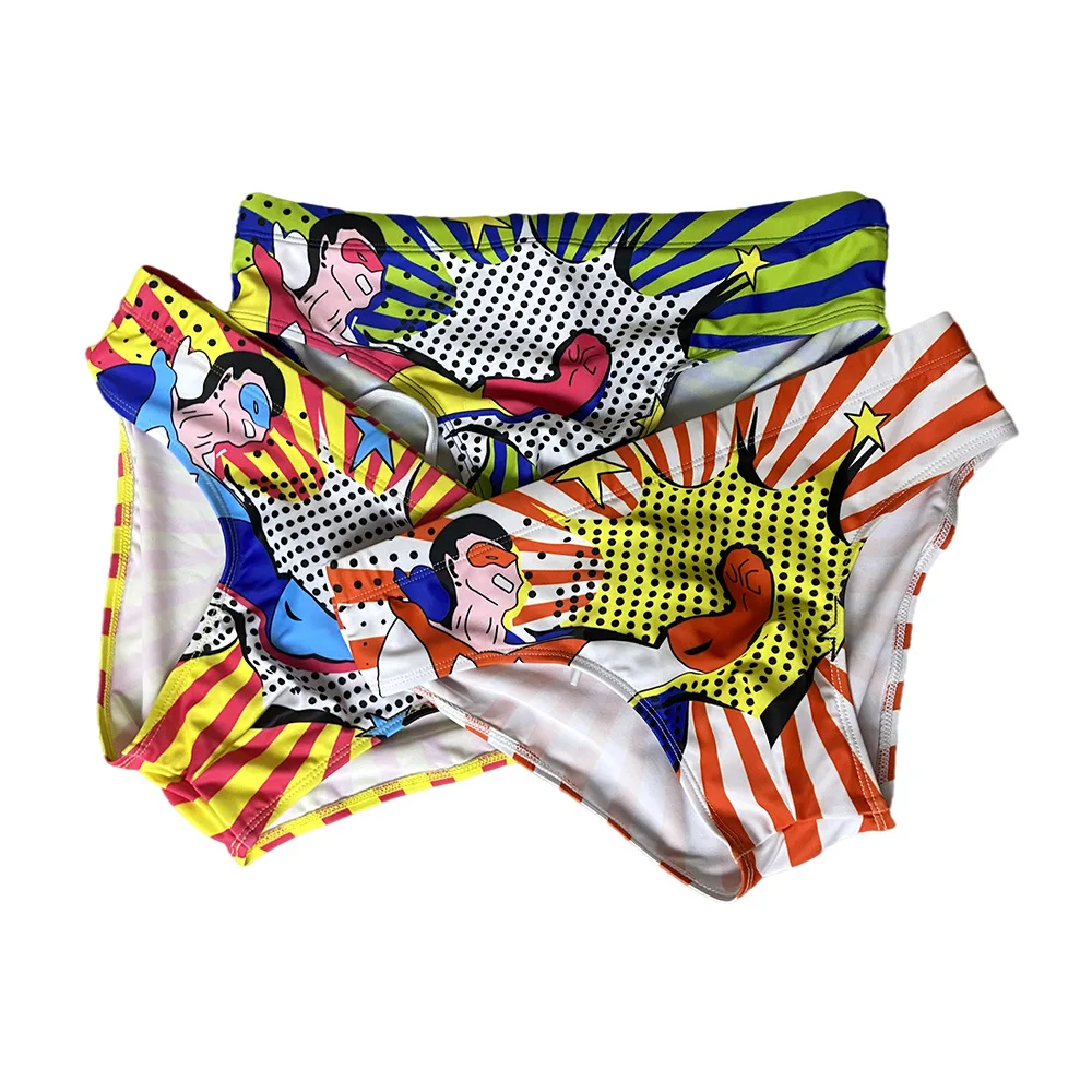 Swimming Trunk Cartoon Superman Printed Men's Sexy Low Waist Hot Spring Pool Beach Surfing Swimsuit