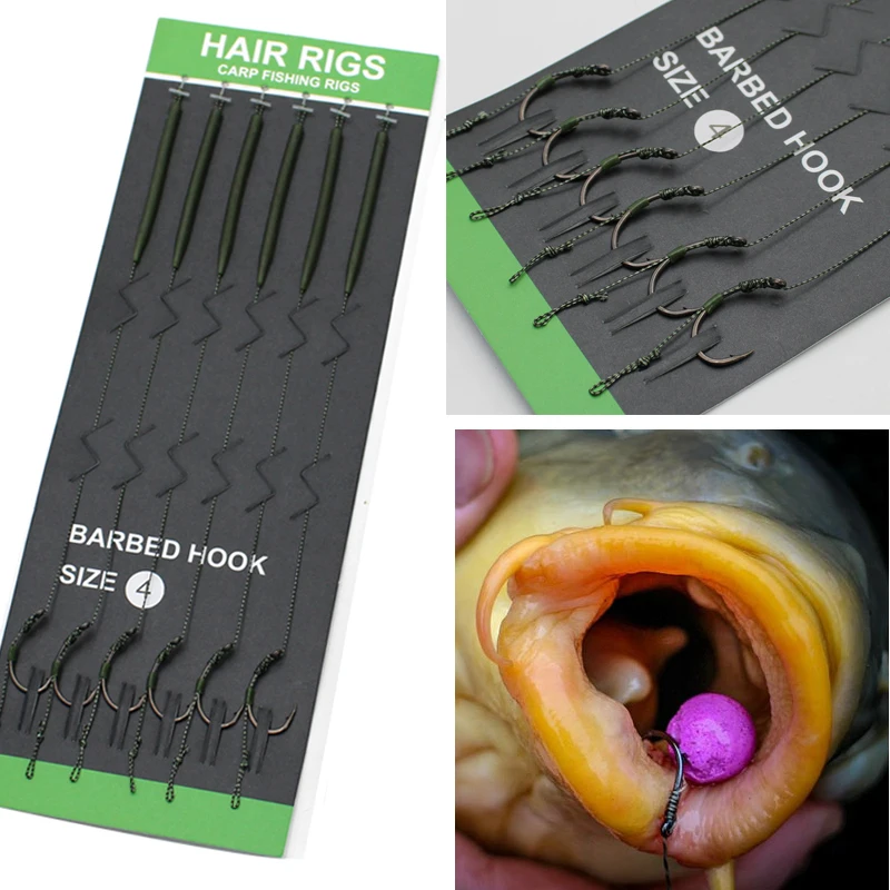 6pcs Carp Fishing Hair Rigs Ready Made and Baiting Needle Carp