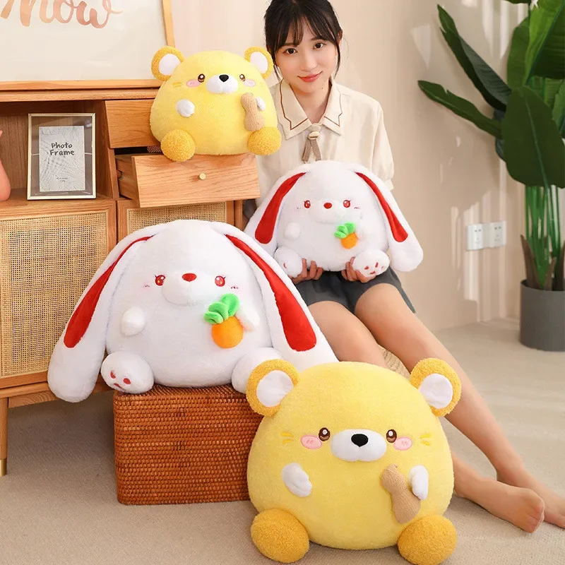 

35cm Cartoon Chubby Rabbit Rat Cute Pillow Plush Toys Stuffed Nap Kawaii Animal Sleep Home Decor Party Gift Doll for Kid