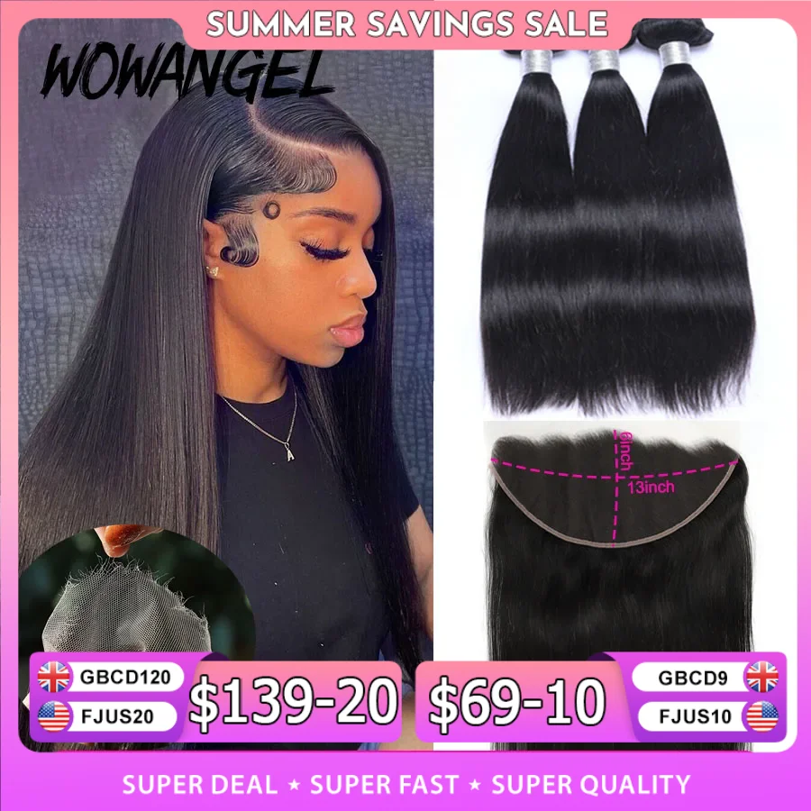 Wowangel 13x6 HD Lace Frontal mit Bundles Echthaar 5x5 HD Spitzenverschluss Melt Skins Brasilianische glatte Haarverlängerung für Frauen