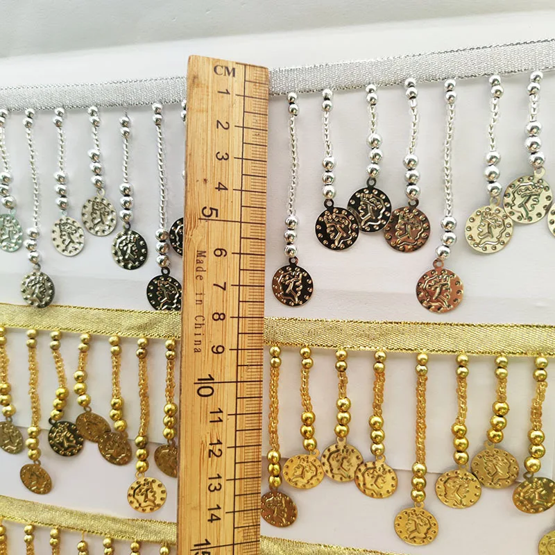 2야드/묶음 금색 은색 7CM 태슬 수제 DIY 비즈 레이스 트림 벨리댄스 의상 드레스 커튼 장식