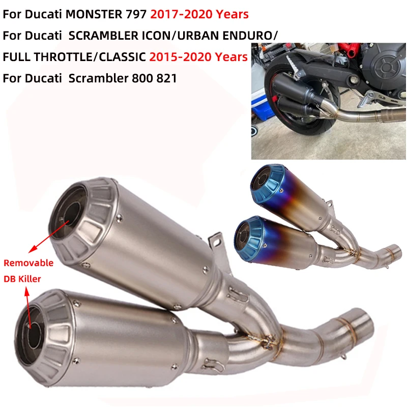 

Slip On For Ducati Scrambler 800 821 Monster 797 Motorcycle Exhaust GP Escape Modified Middle Link Pipe Double Exit Muffler