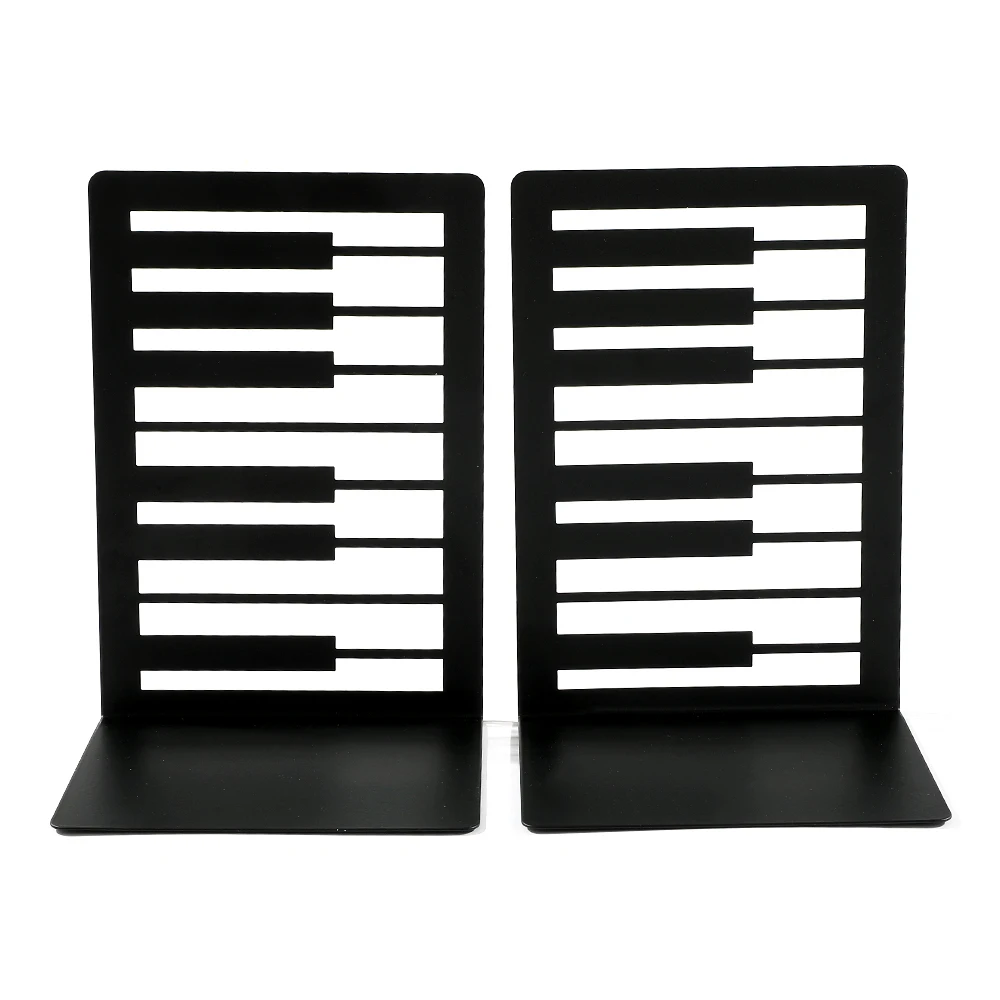 2pcs Black Piano Key Bookends Heavy Duty Iron Bookends Storage Rack Iron Home Desk Racks For Book Lovers Organise Desktop Tools book organizer book holder book stand