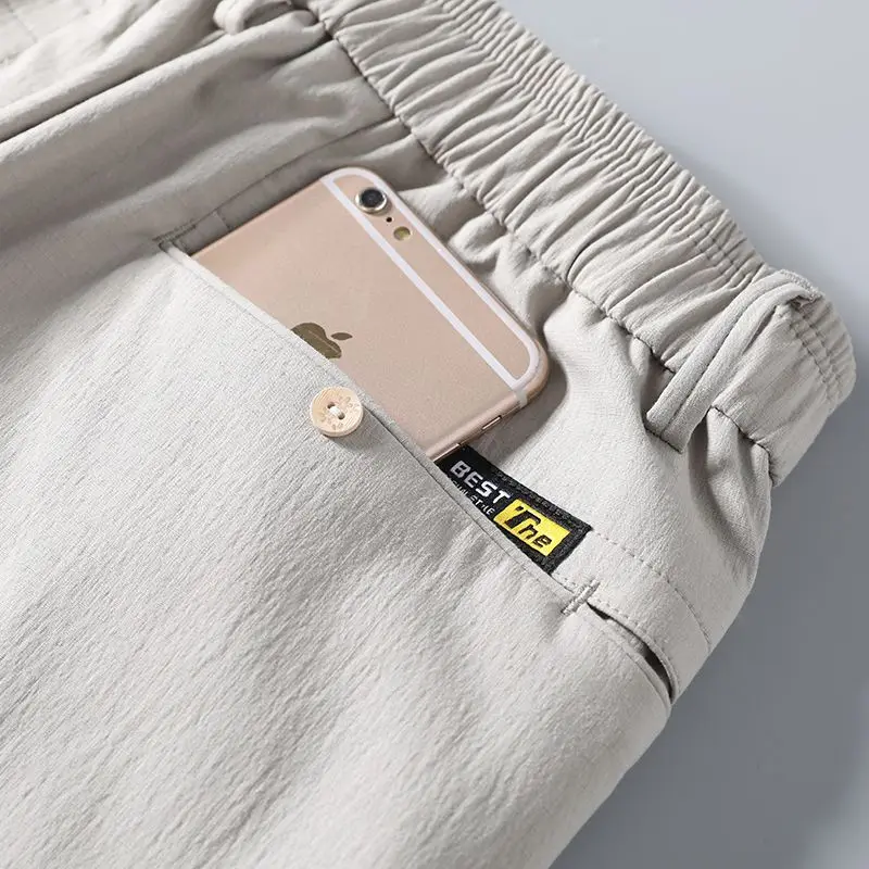 Summer Fashion Casual Simple Suit Pants Men Solid Elastic Waist Button Zipper Pocket Korean Trendy Versatile Straight Trousers
