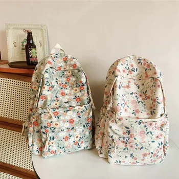 Aesthetic Knapsacks Japanese Flower Print Mochilas Women's Large Capacity Backpacks Shoulder Bag Multifunction Rucksack 1