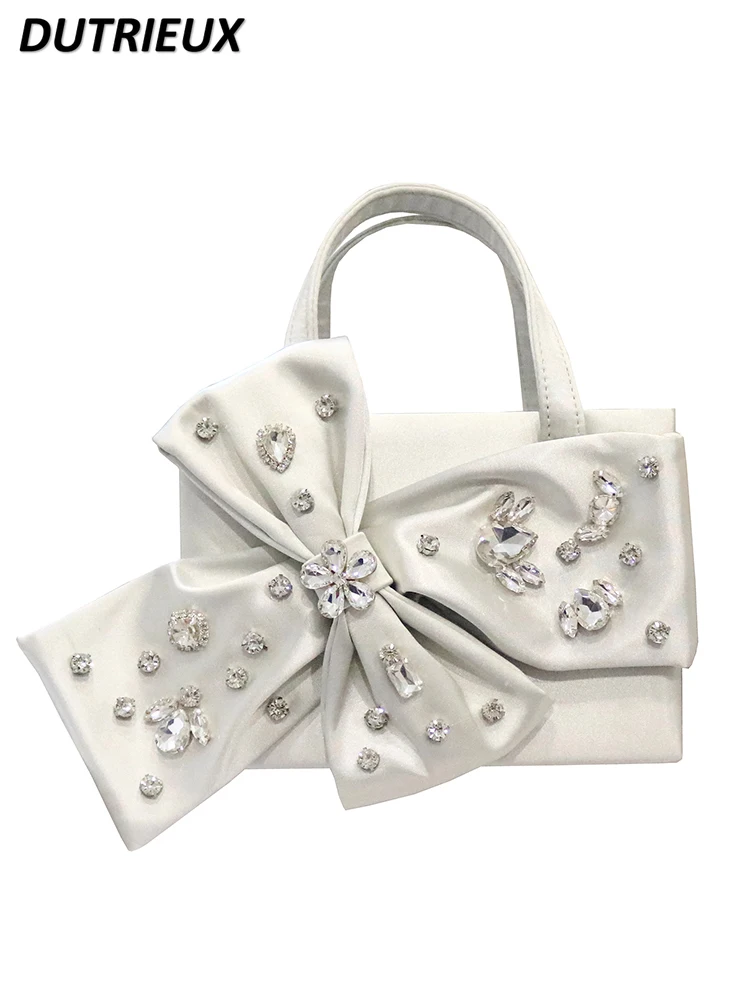 Fashion Ladies Bag Sweet Cute Bow Diamond Satin Handbags for Women Shoulder Crossbody Bags Summer Autumn Elegant Handbag