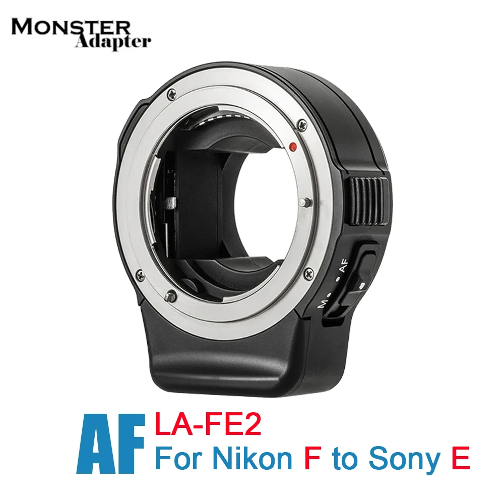 Monster La-Fe2 Anello Adattatore Per Obiettivo Con Messa A Fuoco Automatica Per Obiettivo Nikon F Per Fotocamera Sony E Mount