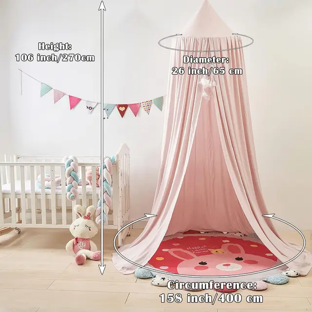 Battilo Lit d'enfant Moustiquaire Balde de lit pour chambre de garçons et de filles Rideau de lit pour enfant Berceau Tente d'enfant Tent de jeu ronde suspendue 5