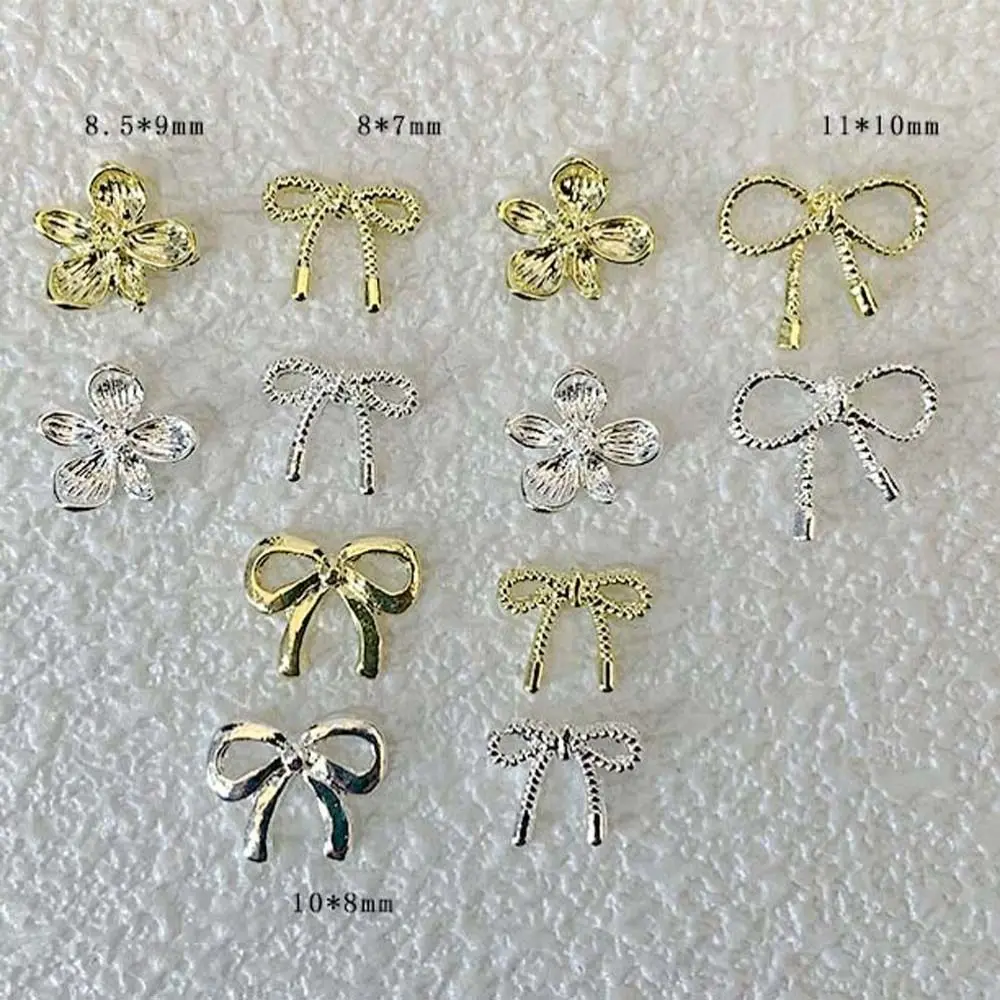 Gold Silver Flowers Manicure Accessories Nail Rhinestones Nail Art Jewelry Bow Nail Decorations 3D Nail Art Drills