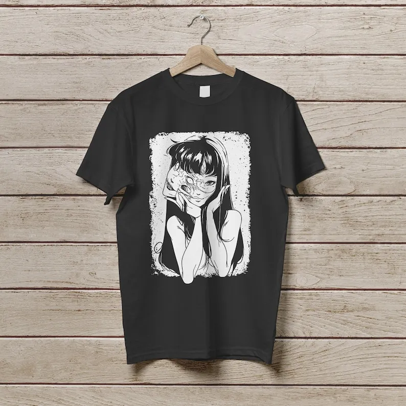 

Horror Manga Creepy Girl T-Shirt Dark Anime Gothic Inactive Japanese Tee Unisex Te