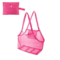 Children's Portable Mesh Beach Bag - Large Storage for Toys, Towels, and Cosmetics (Rose red)