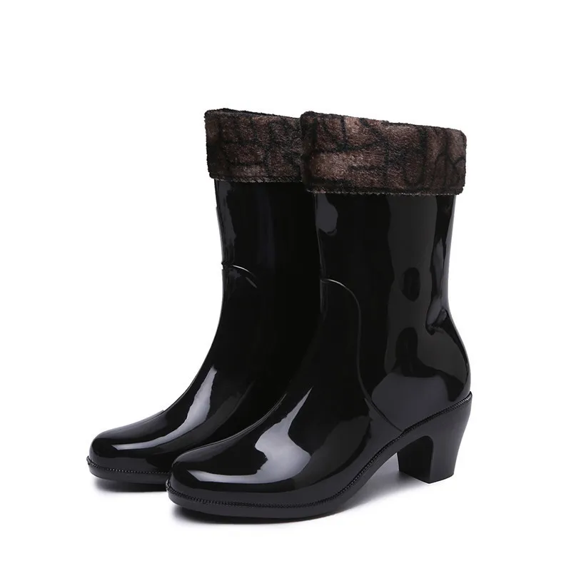 New Women Fashion High Heels PVC Rain Boots Waterproof Pointed Toe Rainboots Female Water Shoes Wellies Boots