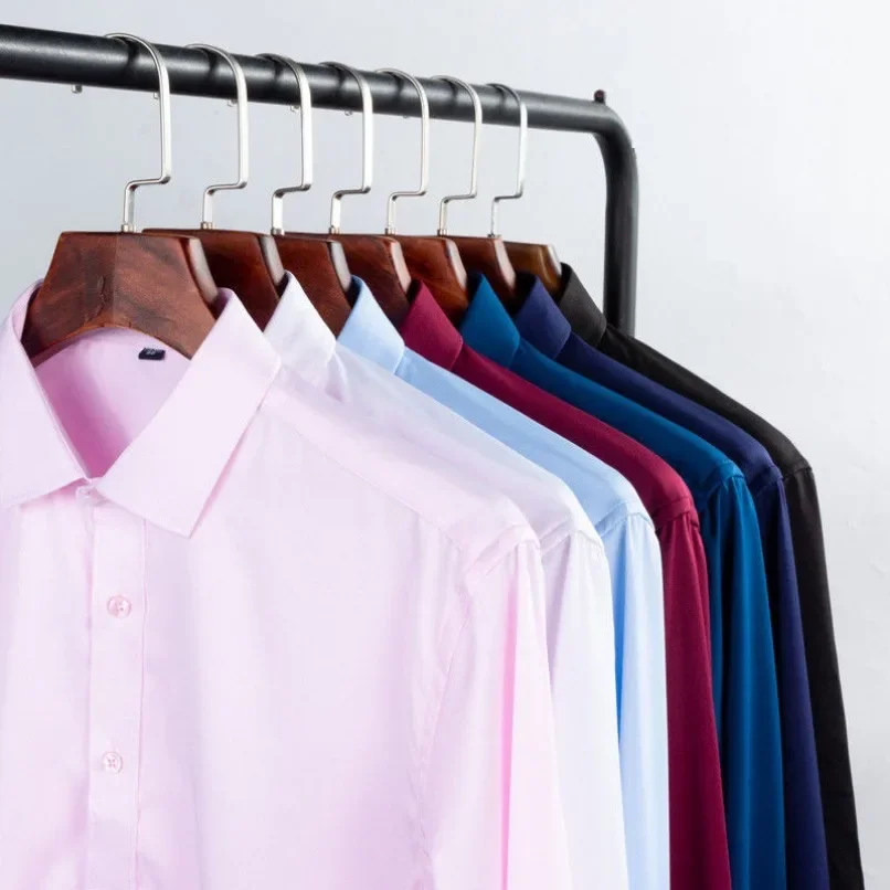 Mens Classic Dress Long Sleeved Shirt Spring Autumn White Black Blue Pink Red Solid Chemise Homme Male Business Casual Shirts dress shirts men casual shirts