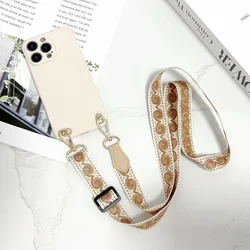 Luxury Gold Silk Retro Crossbody Lanyard Phone Case with Cord Strap for Mi 13T Pro (White)