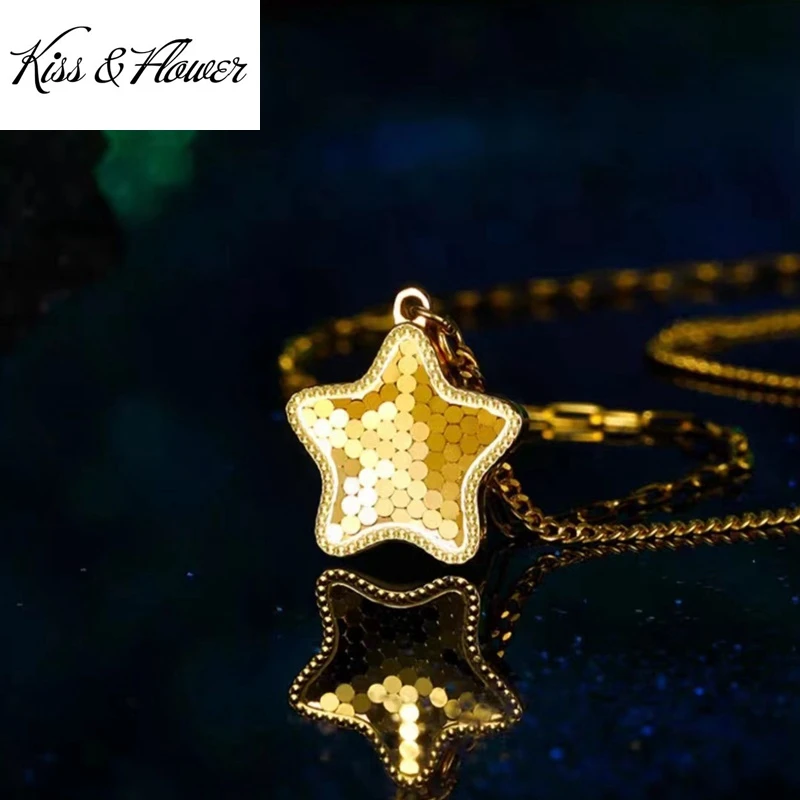 

KISS&FLOWER 24KT Gold Shiny Star Necklace Pendant For Women Fine Jewelry Wholesale Wedding Party Bride Girlfriend GiftS PD128