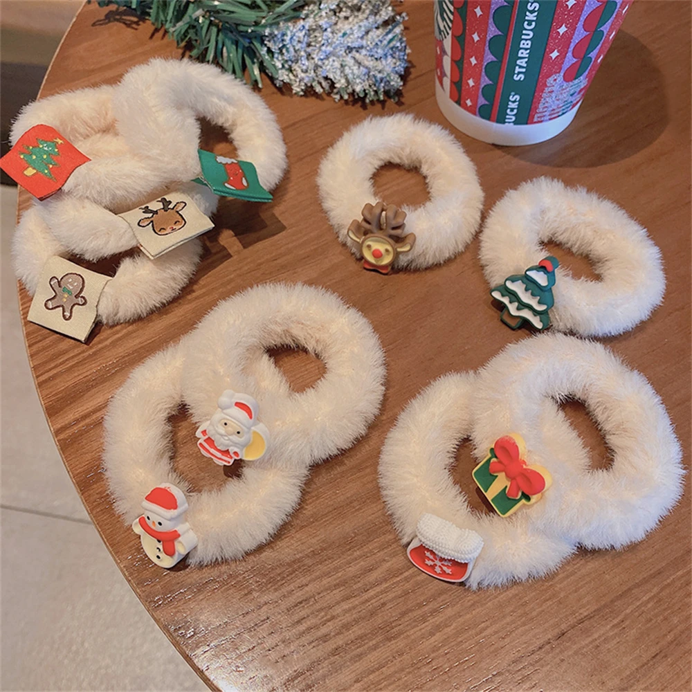 

Plush Scrunchies Hair Ring Women Christmas Elk Deer Meatball Head Ponytail Scarf Elastic Headband Hair Accessories For Girls
