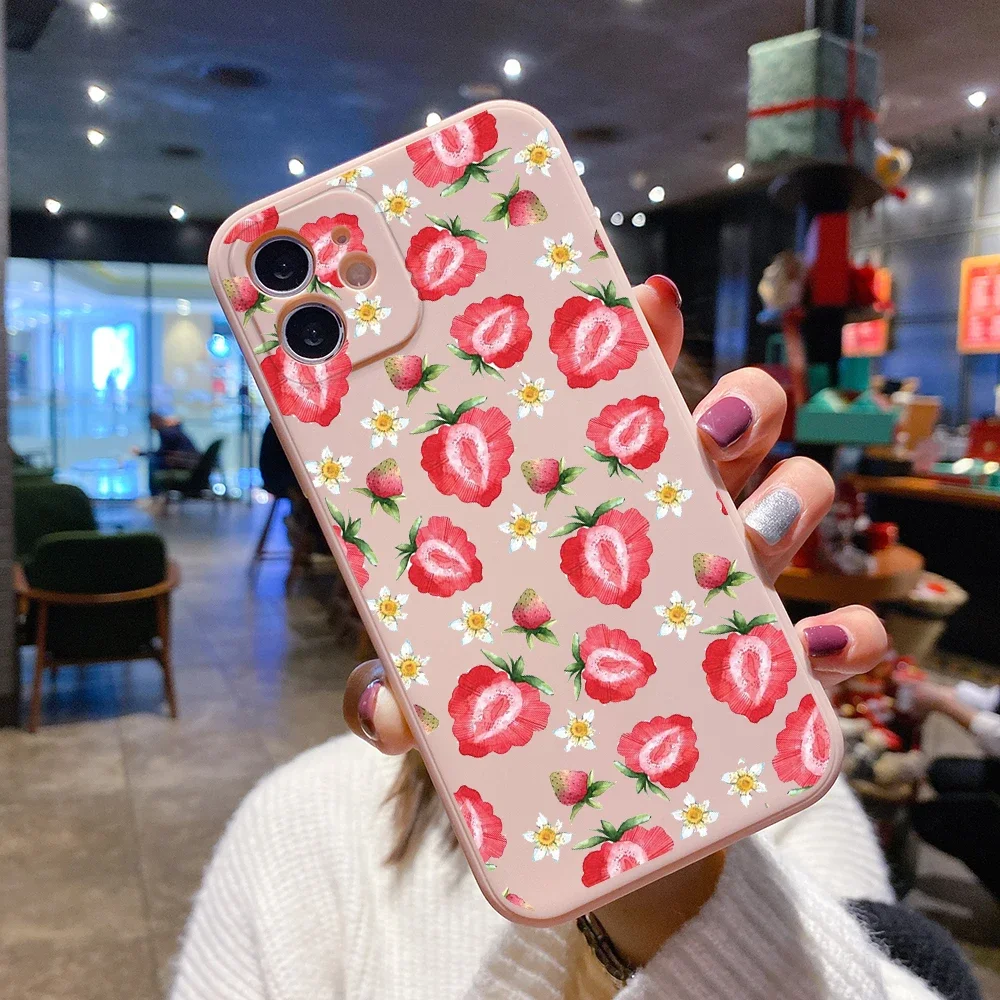 Summer Fruit Shockproof Pink Phone Case with Strawberry Design