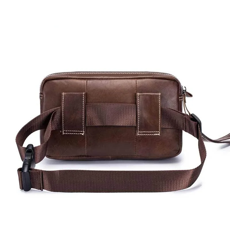 Men's Waist Packs Casual Soft Genuine Cow Leather Mobile Pocket Crossbody Bag