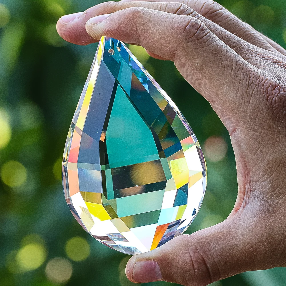 Sun Catcher Crystal Pendant Sun Catchers Window Ornament 90mm Crystal Prism Suncatcher AB Color Glass Faceted Prism Rainbow Maker Light Catcher Pendant Window Garden Hanging Decor Props