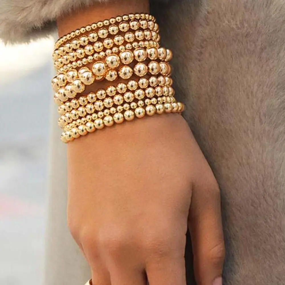 2024 Boho Gold Plated Beaded Bracelets for Women Simple Big CCB Beads Link Chain Bracelet Bangle Fashion Party Jewelry Gifts