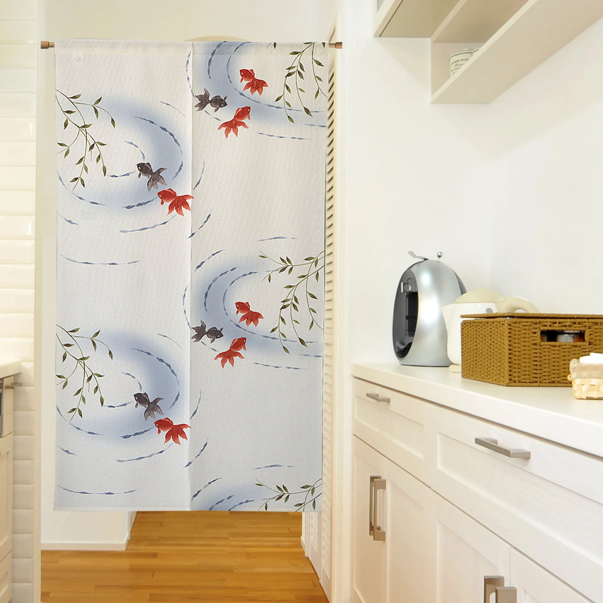 Chinese Ink Koi Fish Print Japanese Noren Doorway Split Curtains Kitchen Entrance Hanging Curtain Door Decoration Linen Curtains 3