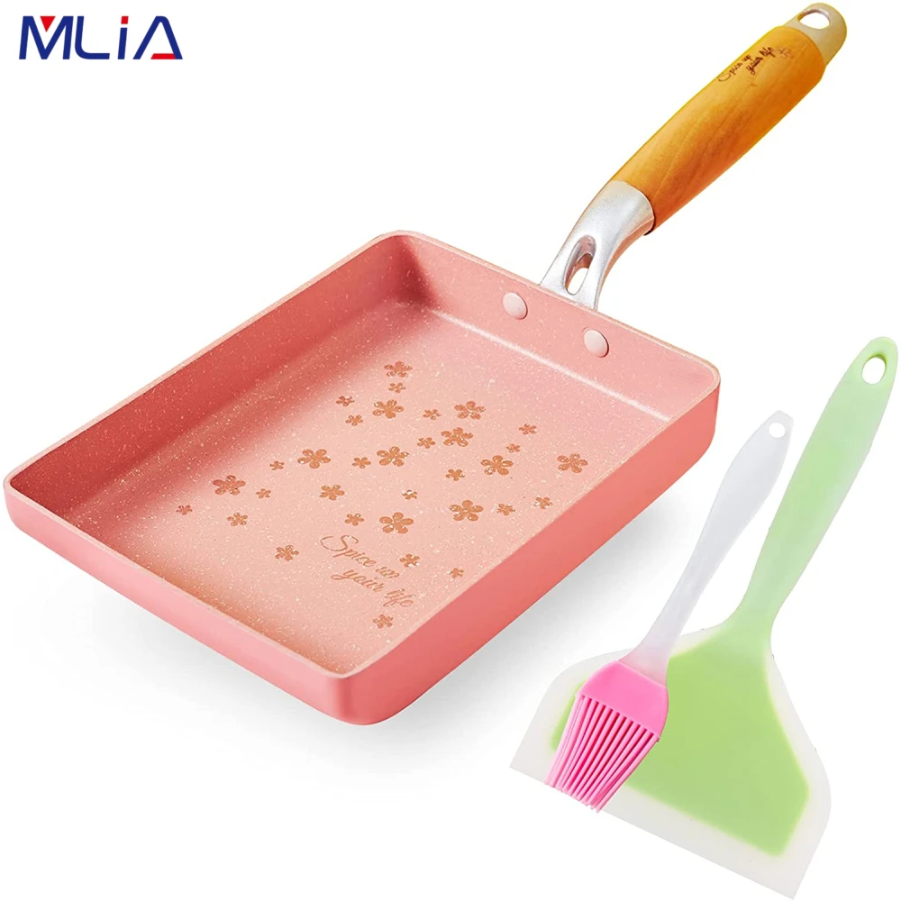 MLIA Japanese Omelette Pan Nonstick Tamagoyaki Egg Rectangle Small Black Non-Stick Frying Pancake Kitchen Pot Pink | Дом и сад