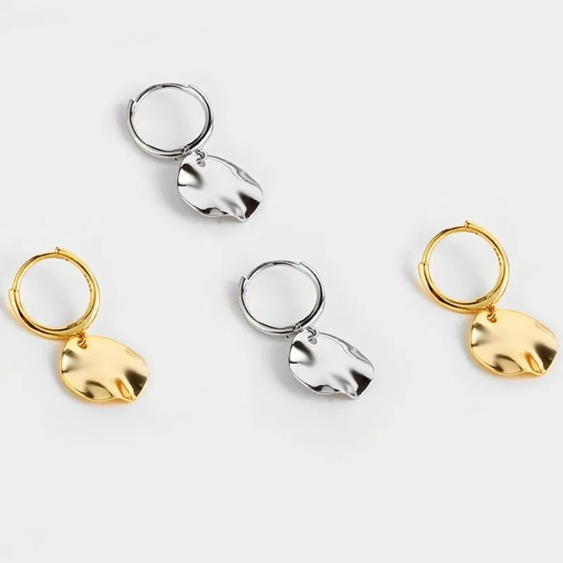 Silver Color Glossy Round Pendant Hoop Earrings for Women New Fashion Dangle Earring Party Jewelry Accessories серьги женские