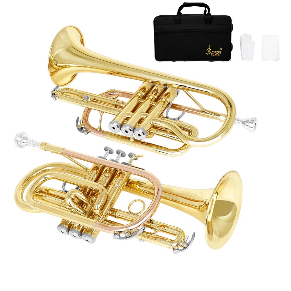 SLADE Bb Cornet Gold Plated Cornet Horn Professional Brass Instrument With Mouthpiece Gloves Cleaning Cloth Carrying Case