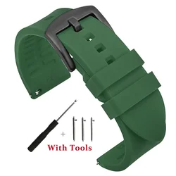 Quick Release Silicone Watch Strap - Universal Waterproof Bracelet Accessory - 22mm (Dark Green Black)