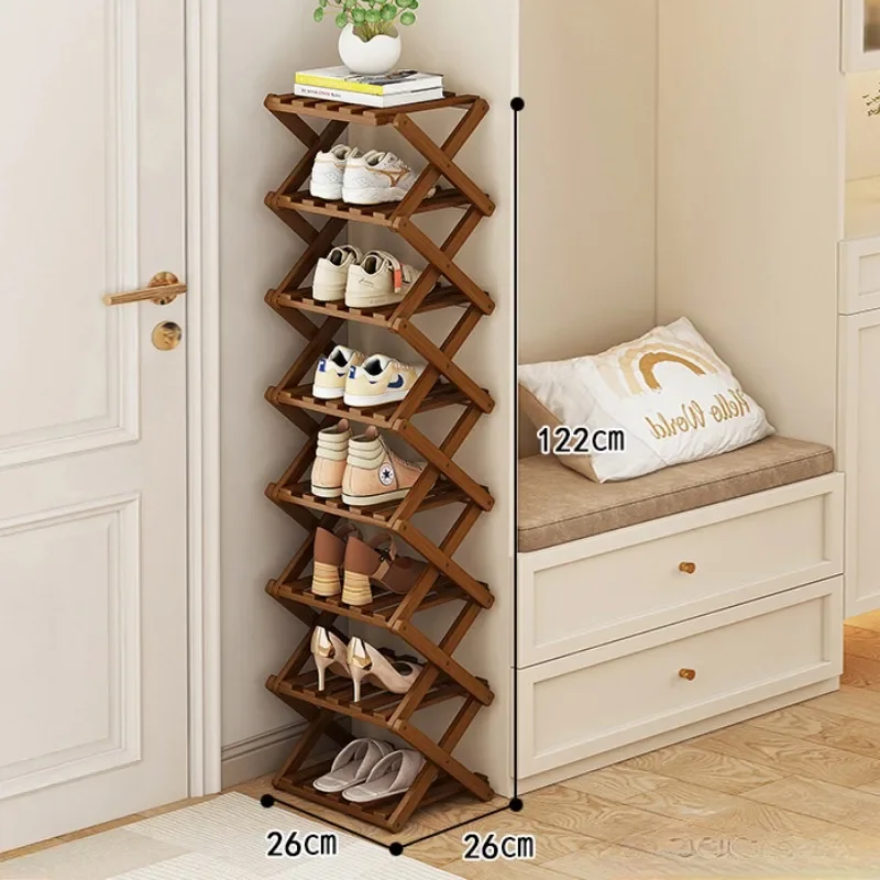 Shoe Rack Bamboo Made Telescopic Doorway Shoe Rack No Installation Required Frame Multi Layer Household Foldable Shoes Shelves 6