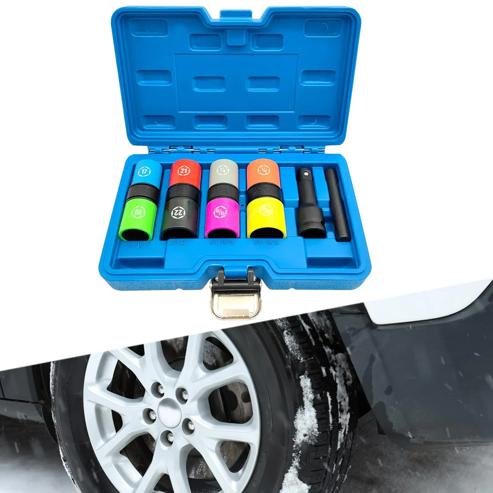 

Lug Nut Socket Set, 1/2-inch Drive Wheel Impact Flip Hex Socket Set, Premium, Wheel Protector Lug Nut Removal Tool for Car