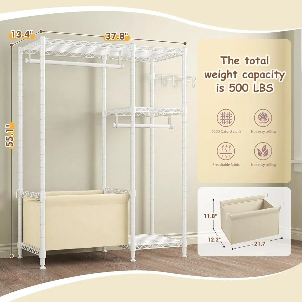 Clothes Rack Small with Shelves for Kids Students Children, Adjustable Girls Garment Rack Boy Wardrobe Closet