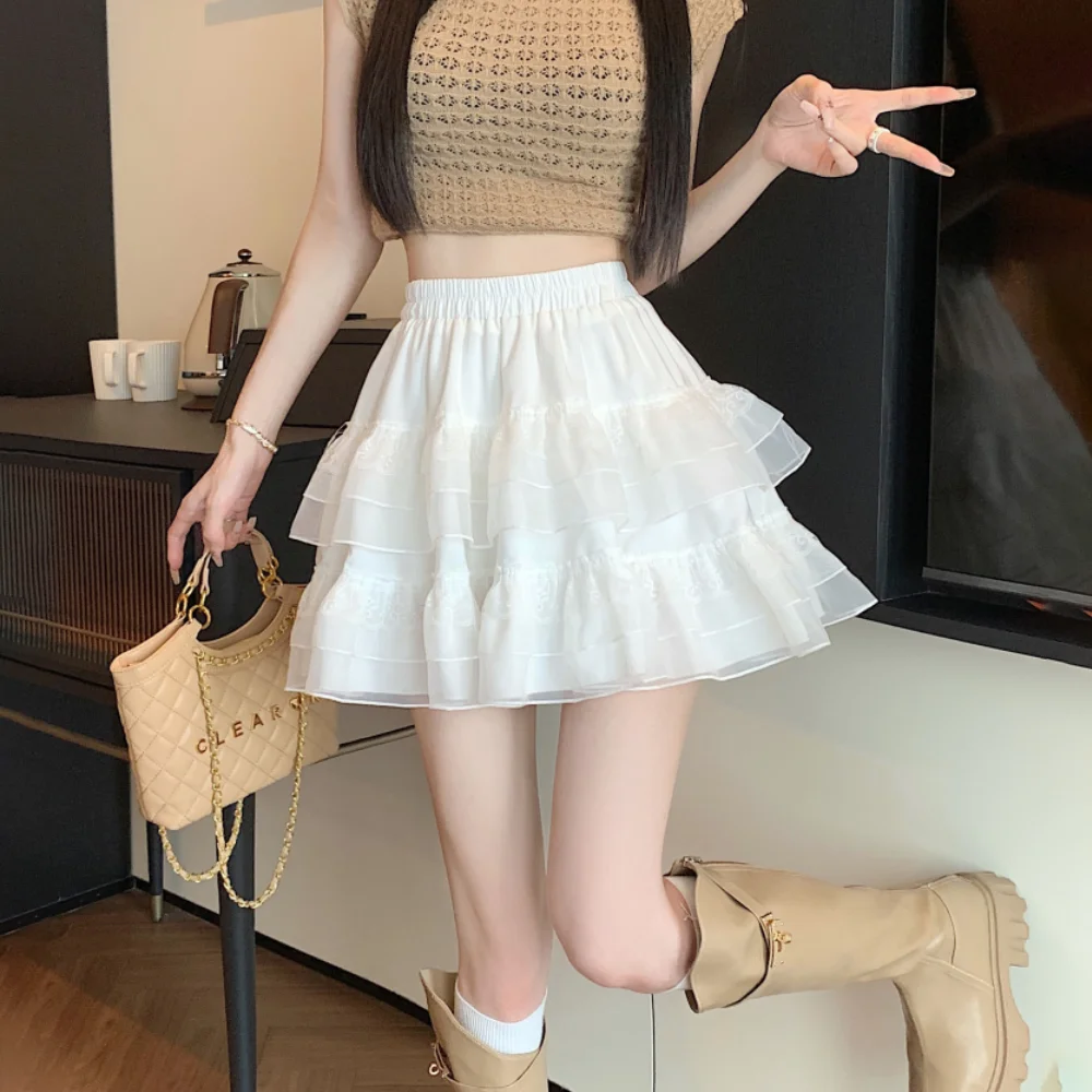 

Ruffled Lace Mini Skirt Women Summer Cake High Waist Slim A Line Skirt Shorts Female Korean Preppy Style Kawaii