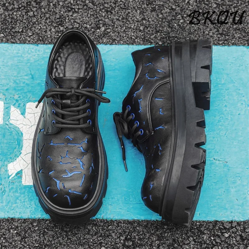 BKQU 2024 Spring New Burst Casual Big Head Men's Niche 7CM Platform Increase Men's Derby Shoes