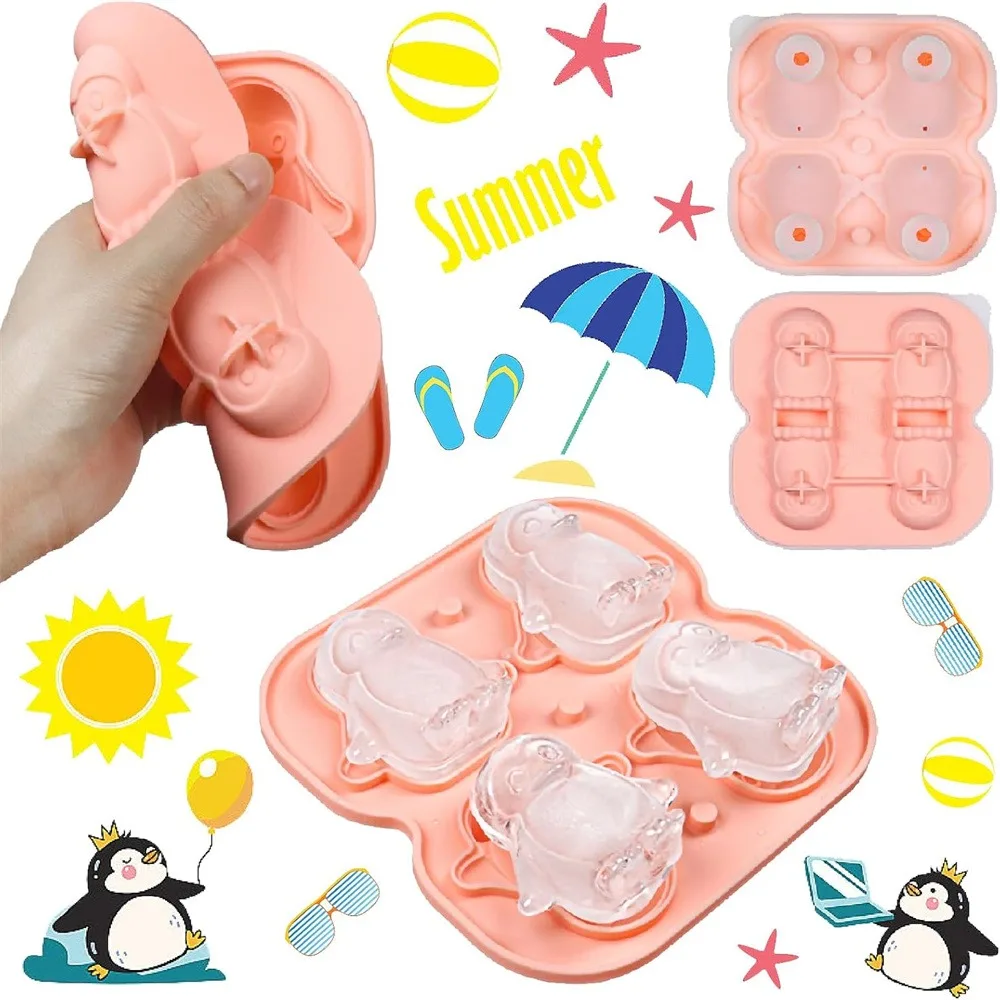 Silicone Ice Cube Tray with Lid,Penguin Ice Cube Tray for Cocktails, Whisky, Wine, Cream,Make Cartoon Penguin Cubes