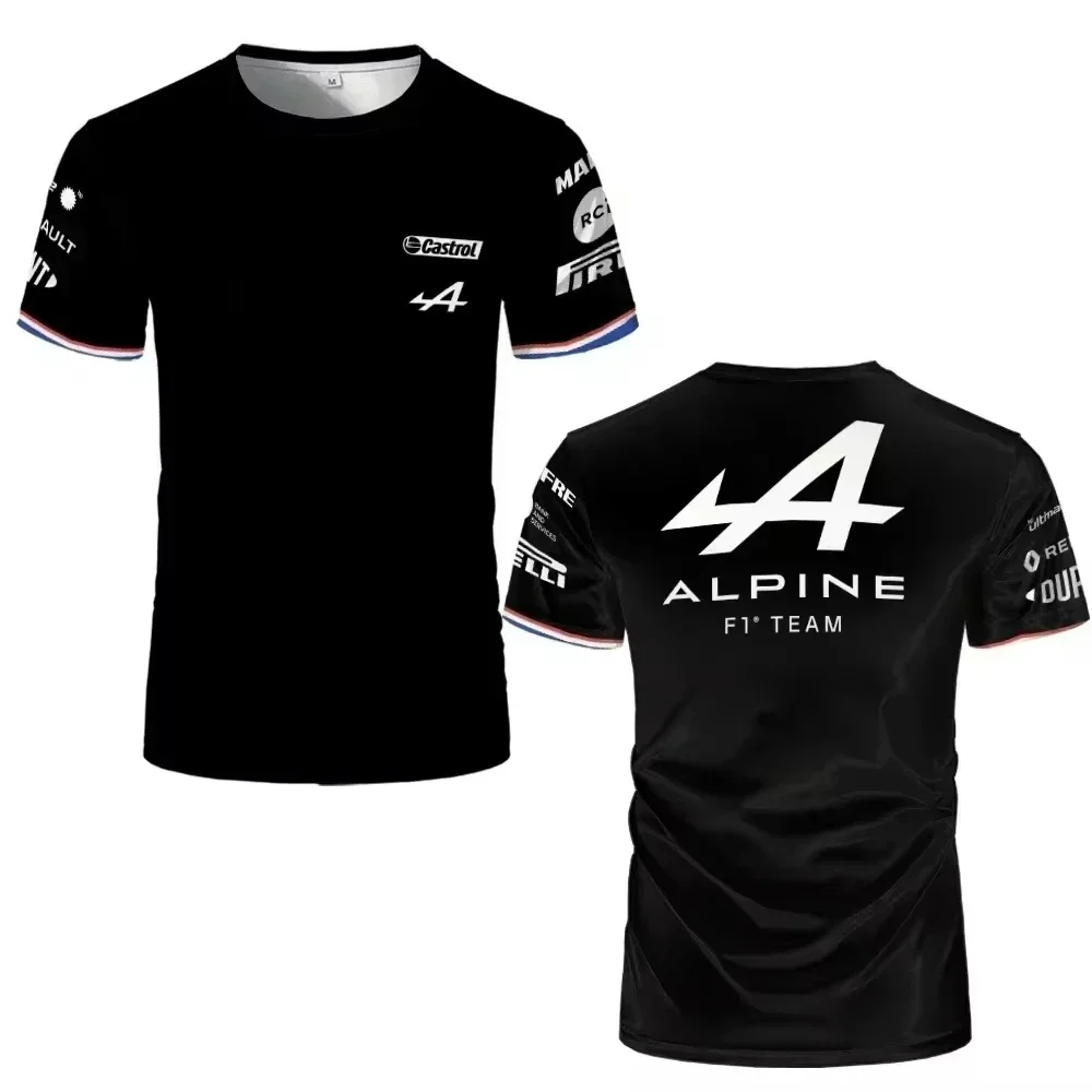 Traje de carreras de F1 2024 Nuevo equipo Alben Alpine Camiseta de cuello redondo de manga corta de verano Ropa deportiva informal para hombre
