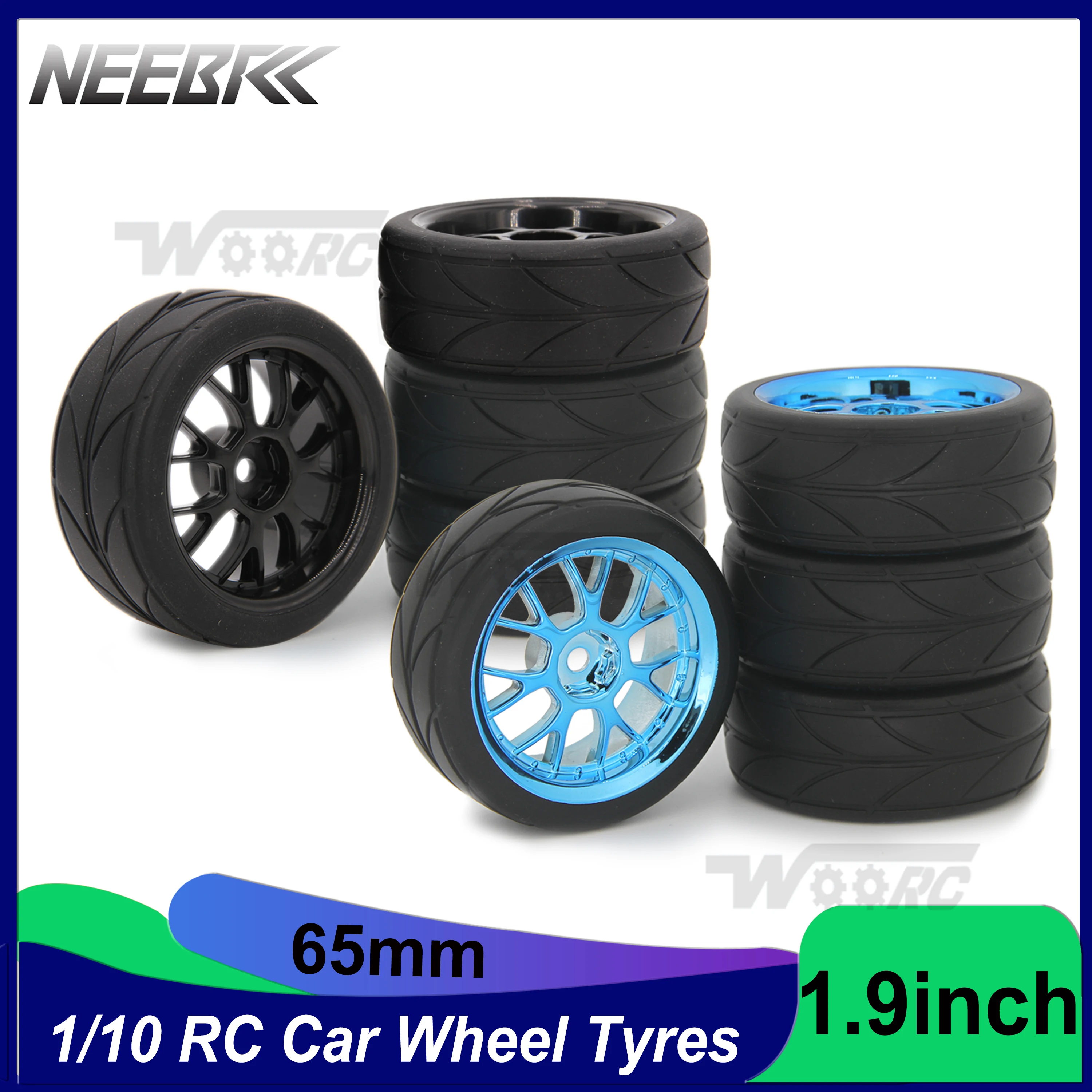 

1.9 Inch 65mm Wheel Tyres Tires 12mm Hex Blue Rim Durable Rubber for 1/10 on Road RC Racing Car Competitable Wltoys 144001