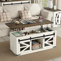 47.3'' White Farmhouse Center Table with Sliding Ironmesh Doors, Rustic Brown Top Rectangular Coffee Table for Living Room 1