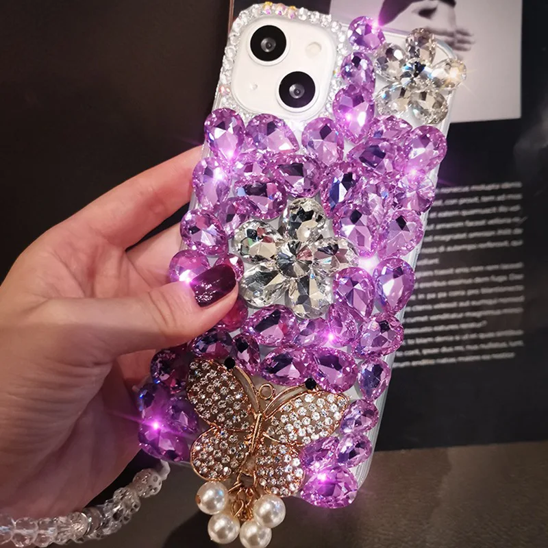 Pearl Diamond Butterfly Phone Cover For iPhone 16 15 Pro Max 14 13 12 11 X XS Max
