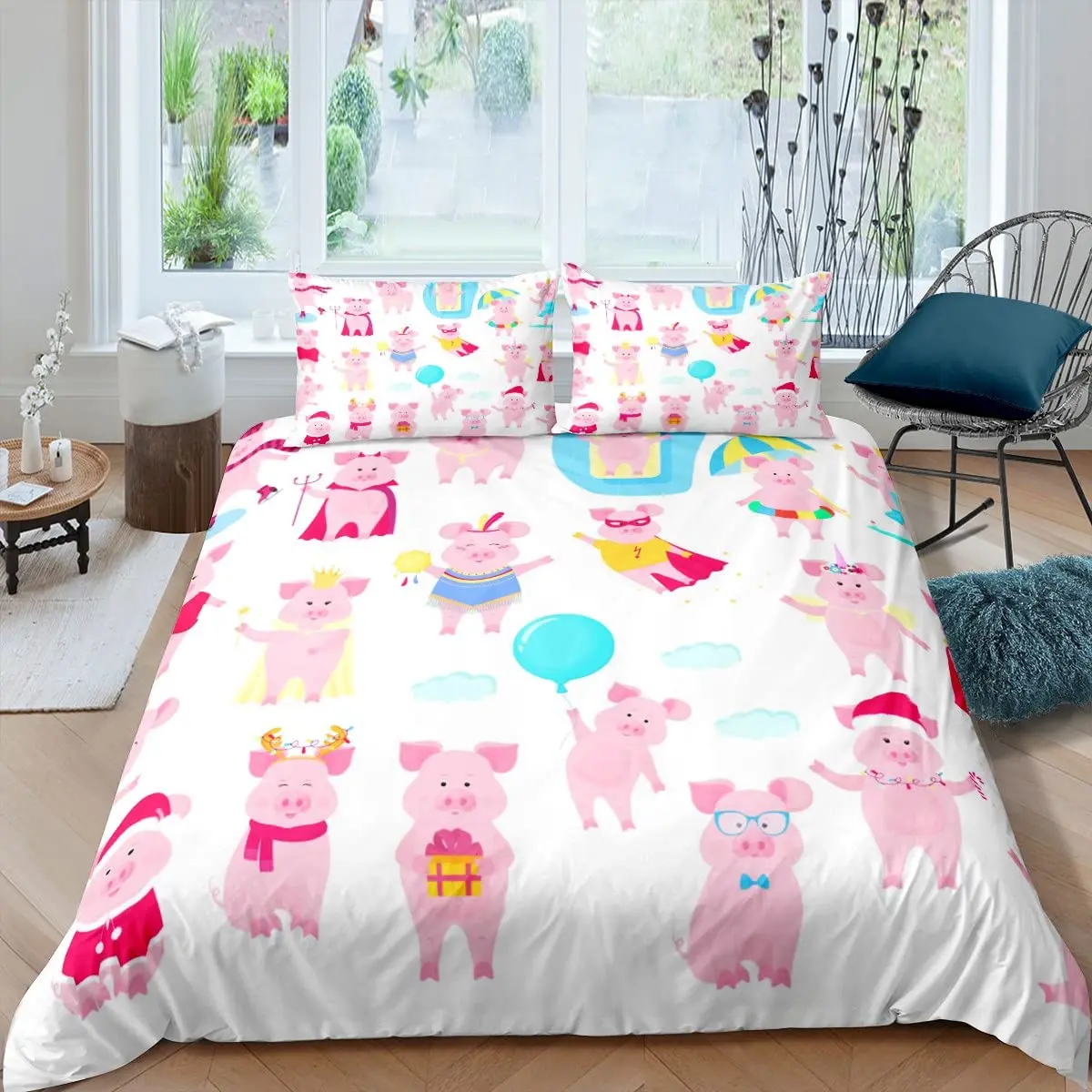 Cartoon Kawaii Pig King Queen Copripiumino Happy Farm Animal Bedding Set Pink Piggy Copripiumino 2/3 Pezzi Copripiumino In Poliestere